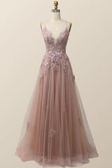Sage Green V Neck Appliques Long Formal Dress