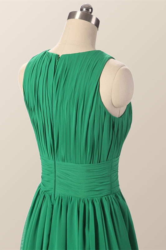 Scoop Green Pleated Chiffon A-line Long Bridesmaid Dress