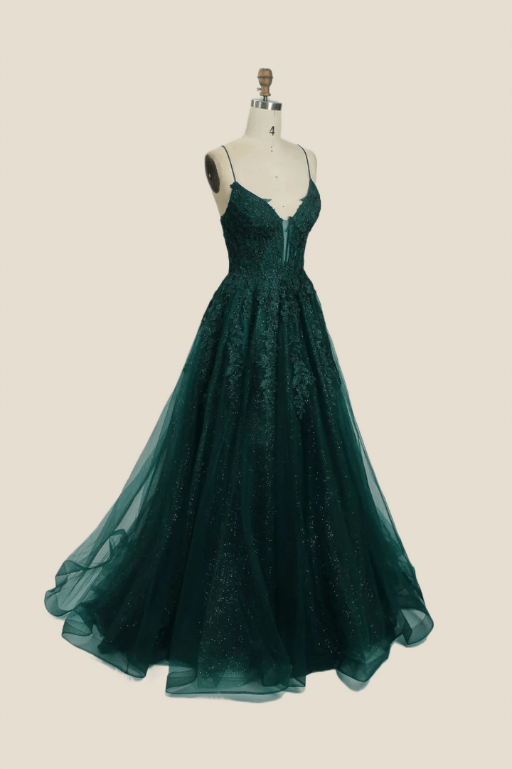 Royal Blue Lace Appliques Tulle Formal Dress