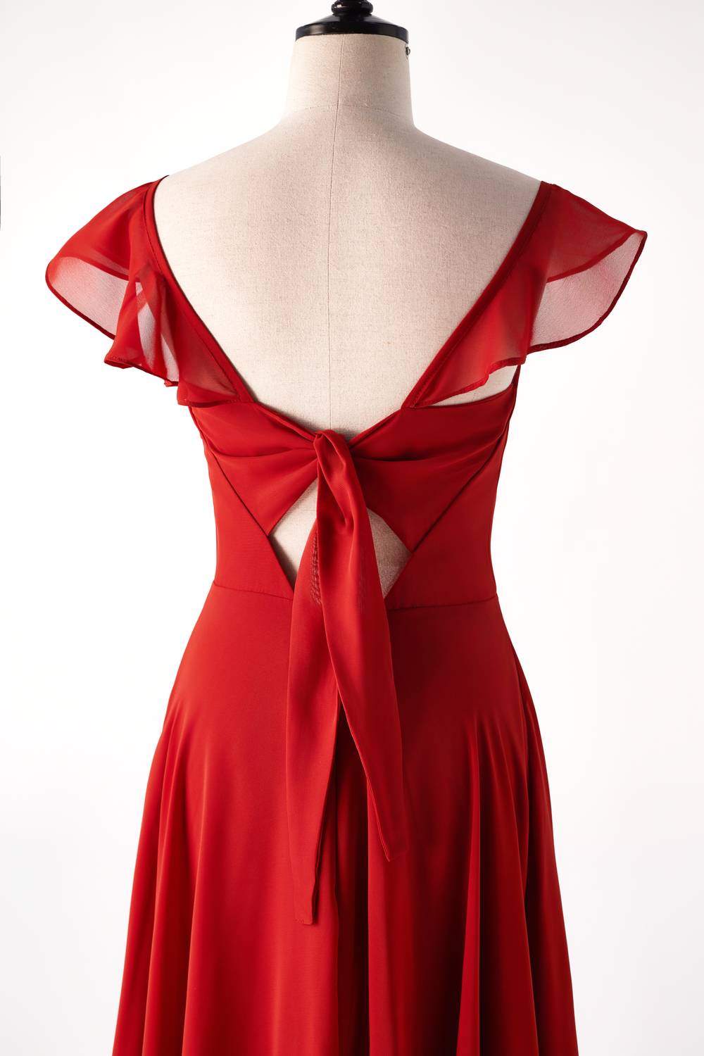 Scoop Rust Red Chiffon Long Bridesmaid Dress