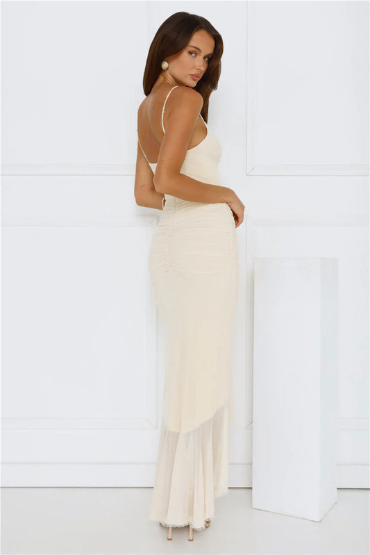 Shimmer In The Dark Mesh Maxi Dress Yellow