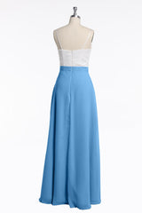 Spaghetti Straps White and Blue Red Chiffon Long Bridesmaid Dress