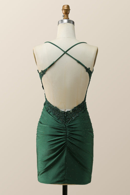 Beaded Dark Green Appliques Bodycon Mini Dress