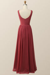 Pleated Terracotta Empire Chiffon Long Bridesmaid Dress