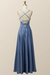 Simply Blue Straps A-line Long Formal Dress