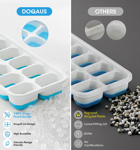 4 Pack Silicone Ice Cube Tray Set with Storage Bin & Scoop