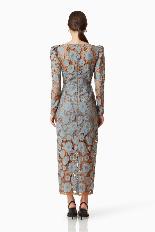 Jasmine Long Sleeve Midi Dress - Blue