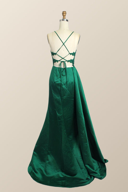 Straps Red Lace and Satin Mermaid Formal Dress