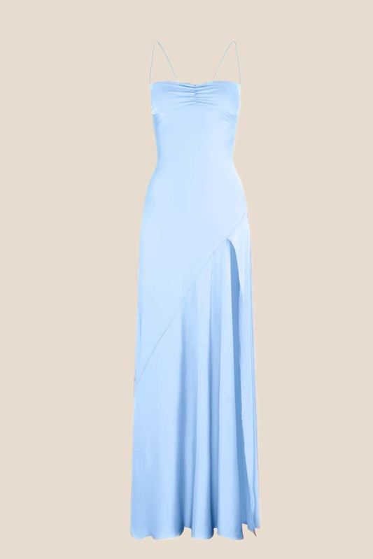 Spaghetti Straps Lilac Long Dress with Slit