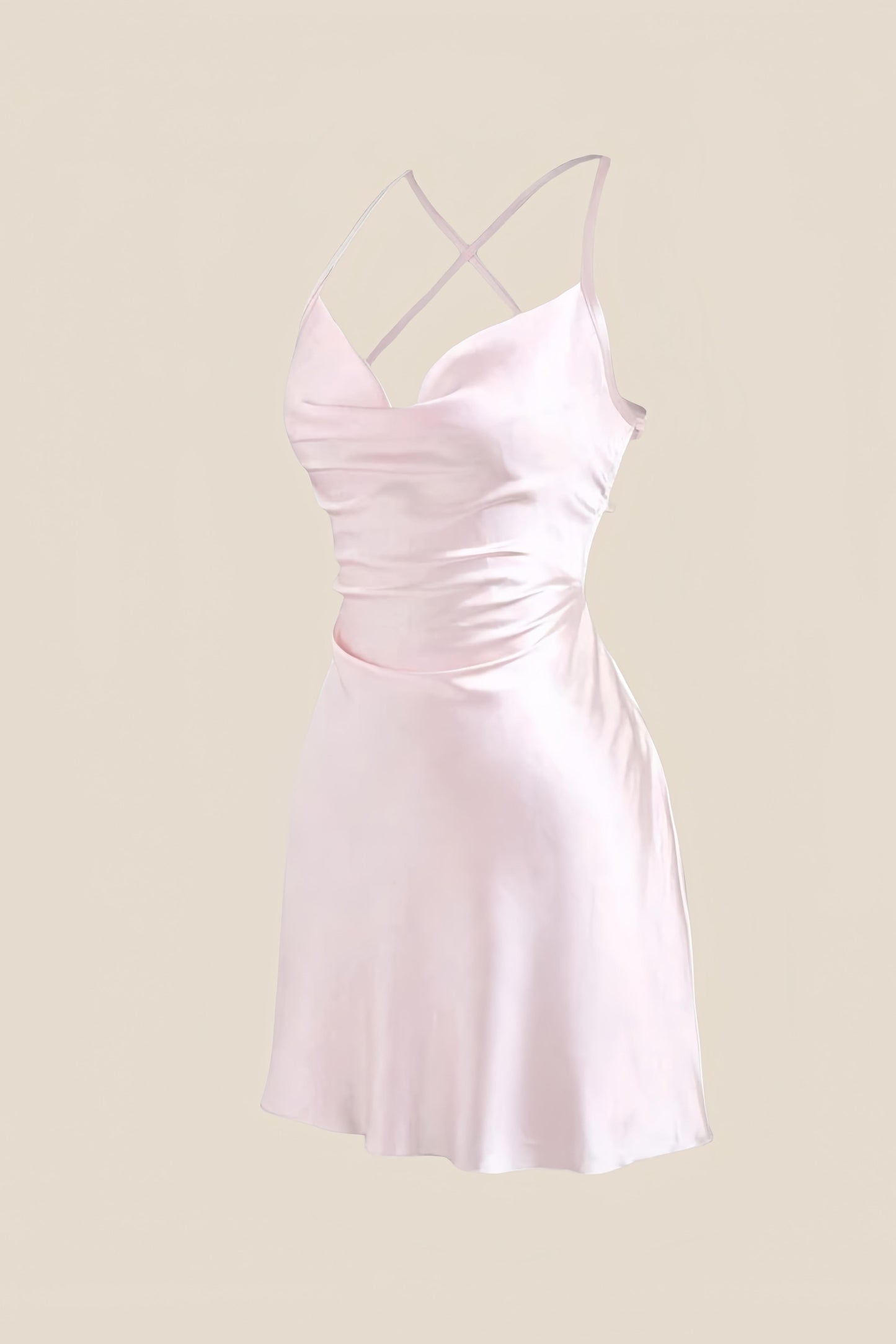 Straps Pink Satin Cowl Neck Mini Dress