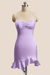 Straps Hot Pink Ruched Ruffle Fitted Dress