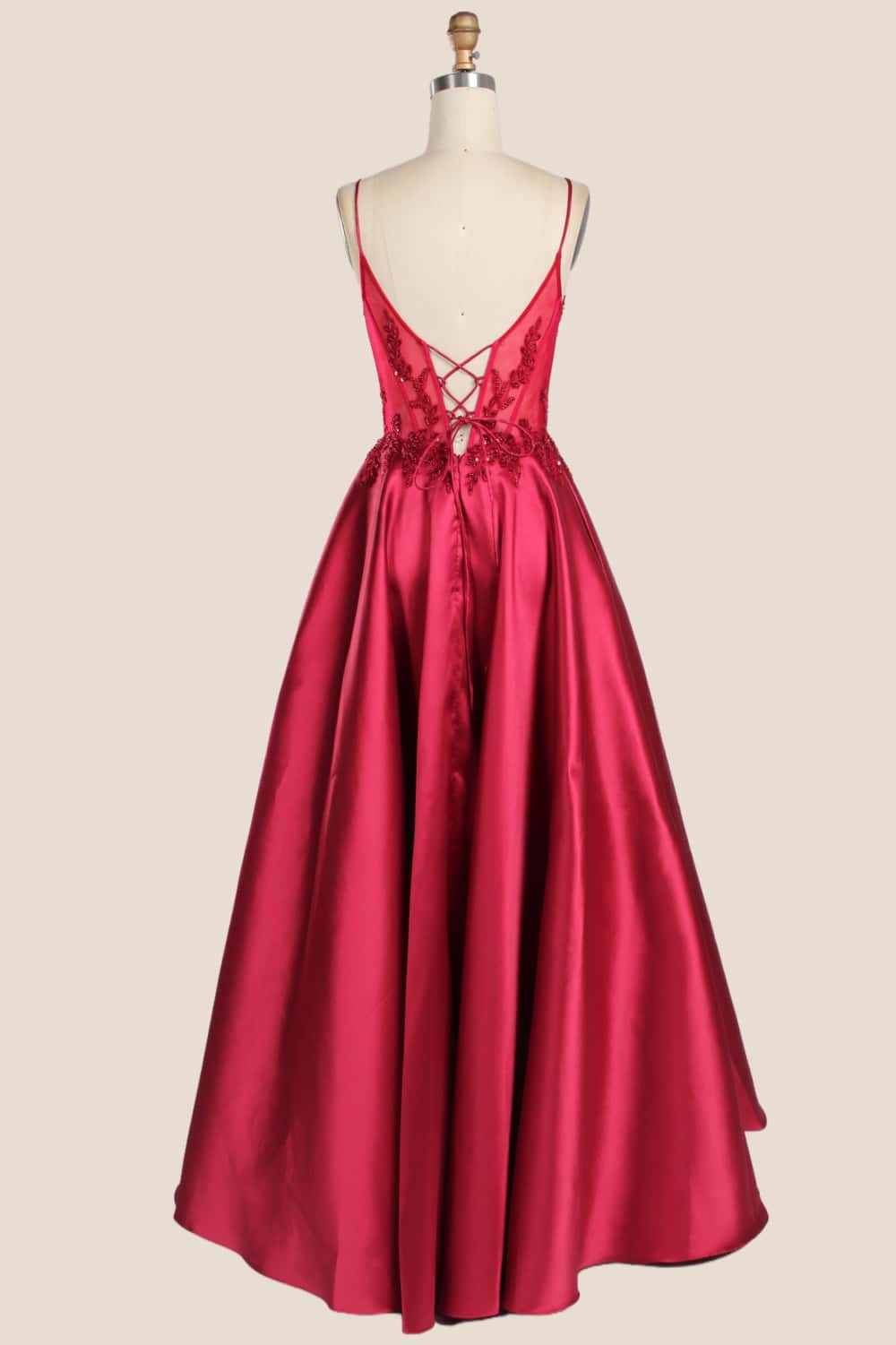 Royal Blue Straps Appliques Satin A-line Gown