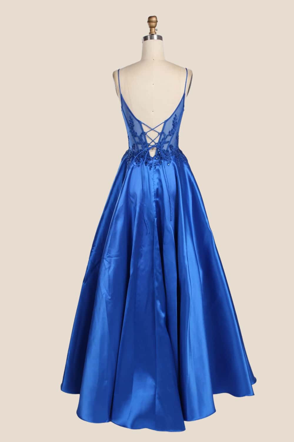 Red Straps Appliques Satin A-line Gown