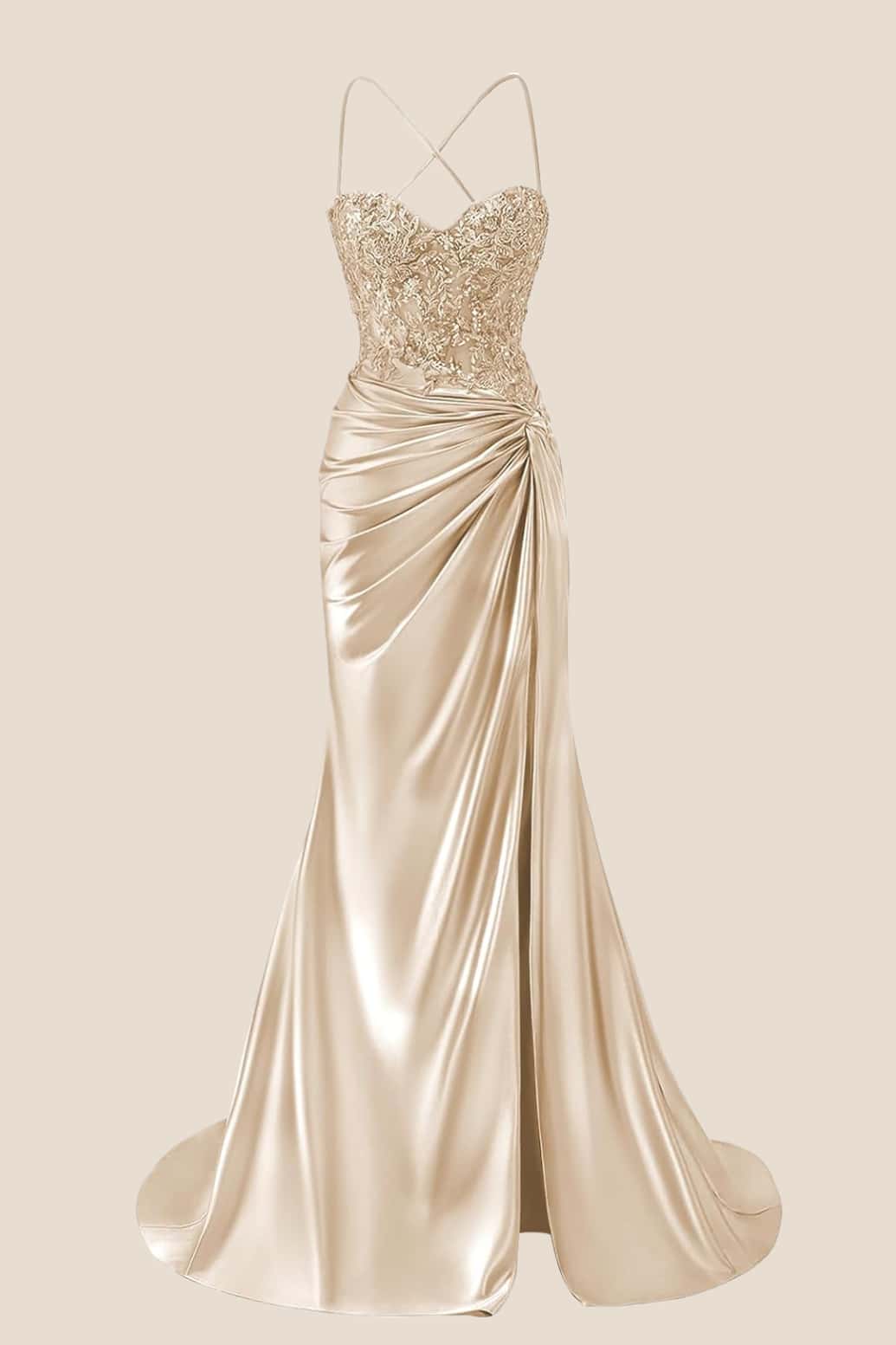 Sage Appliques Twist Satin Mermaid Prom Dress