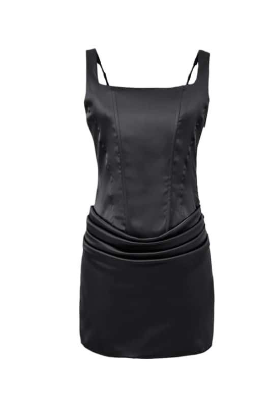 Square Neck Brown Ruched Short Party Dress