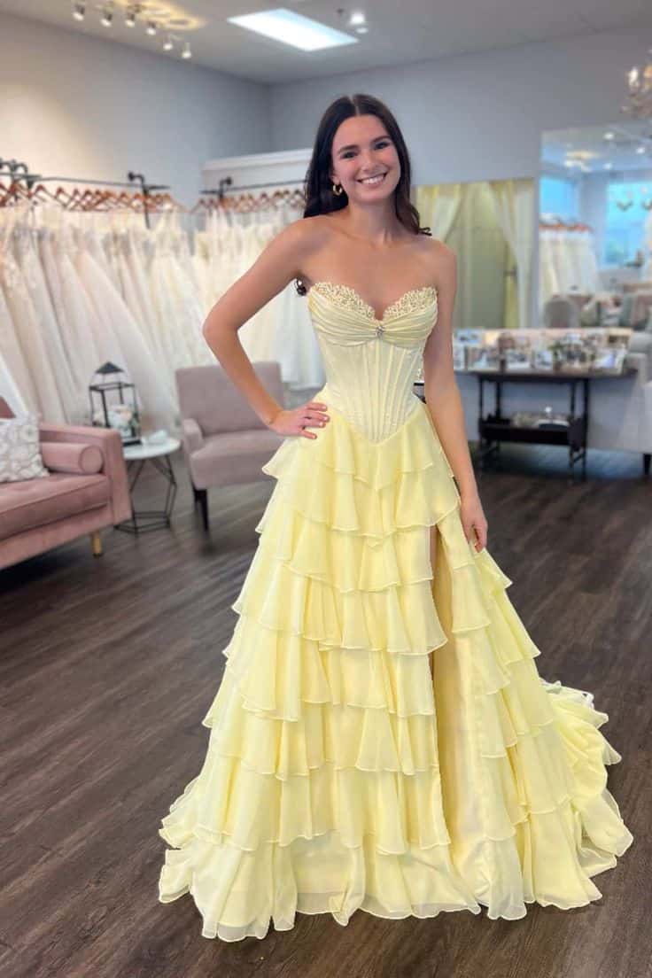Ruched Pink Chiffon Ruffle A-line Prom Dress