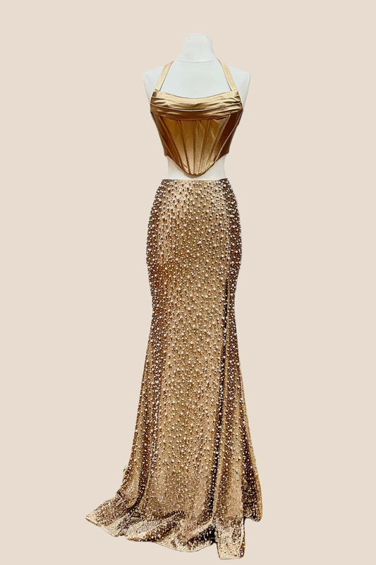 Two Piece Pearls Mermaid Prom Dress