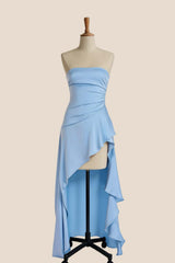 Red Strapless Ruched Slit Dress