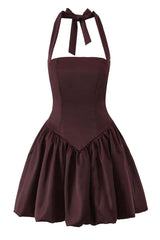 Halter Black A-line Short Bubble Dress