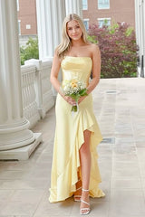 Royal Blue Satin Cowl Neck Frill Slit Long Dress