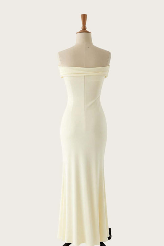 Off the Shoulder Yellow Twist Fitted Long Dress