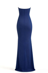 Simply Navy Blue Fitted Slit Long Dress