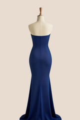 Simply Navy Blue Fitted Slit Long Dress