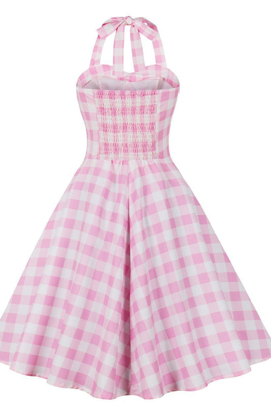 Pink Plaid Straps Barbie Dress