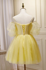 Short Puffy Sleeves Yellow A-line Short Princess Dress