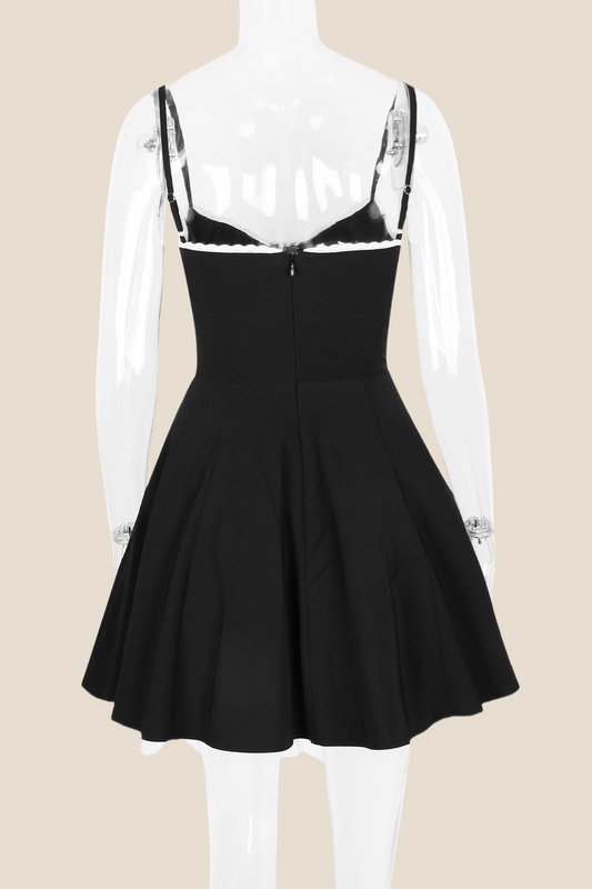 Spaghetti Straps Black A-line Short Dress