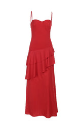 Straps Blue Chiffon Tiered Maxi Dress
