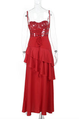 Straps Blue Chiffon Tiered Maxi Dress