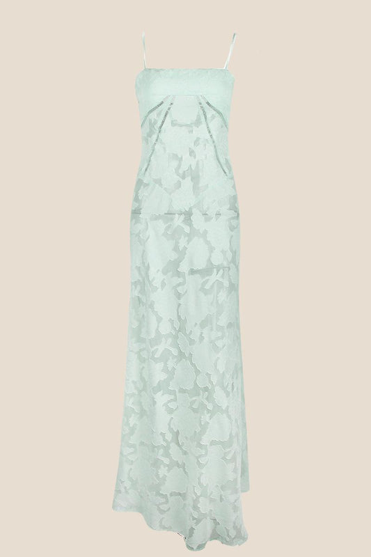 Spaghetti Straps Lavender Lace A-line Long Dress