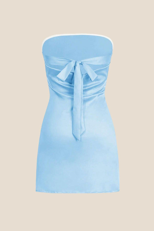 Strapless Blue Back Tie Short Dress