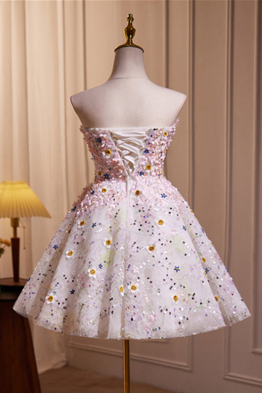 Sweetheart Flower Blossoming A-line Short Party Dress