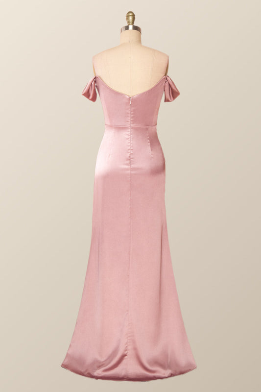 Off the Shoulder Blush Mermaid Long Party Dress with Slit