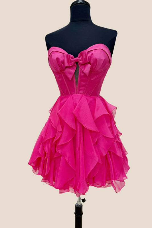 Black Sweetheart A-line Short Chiffon Ruffle Dress