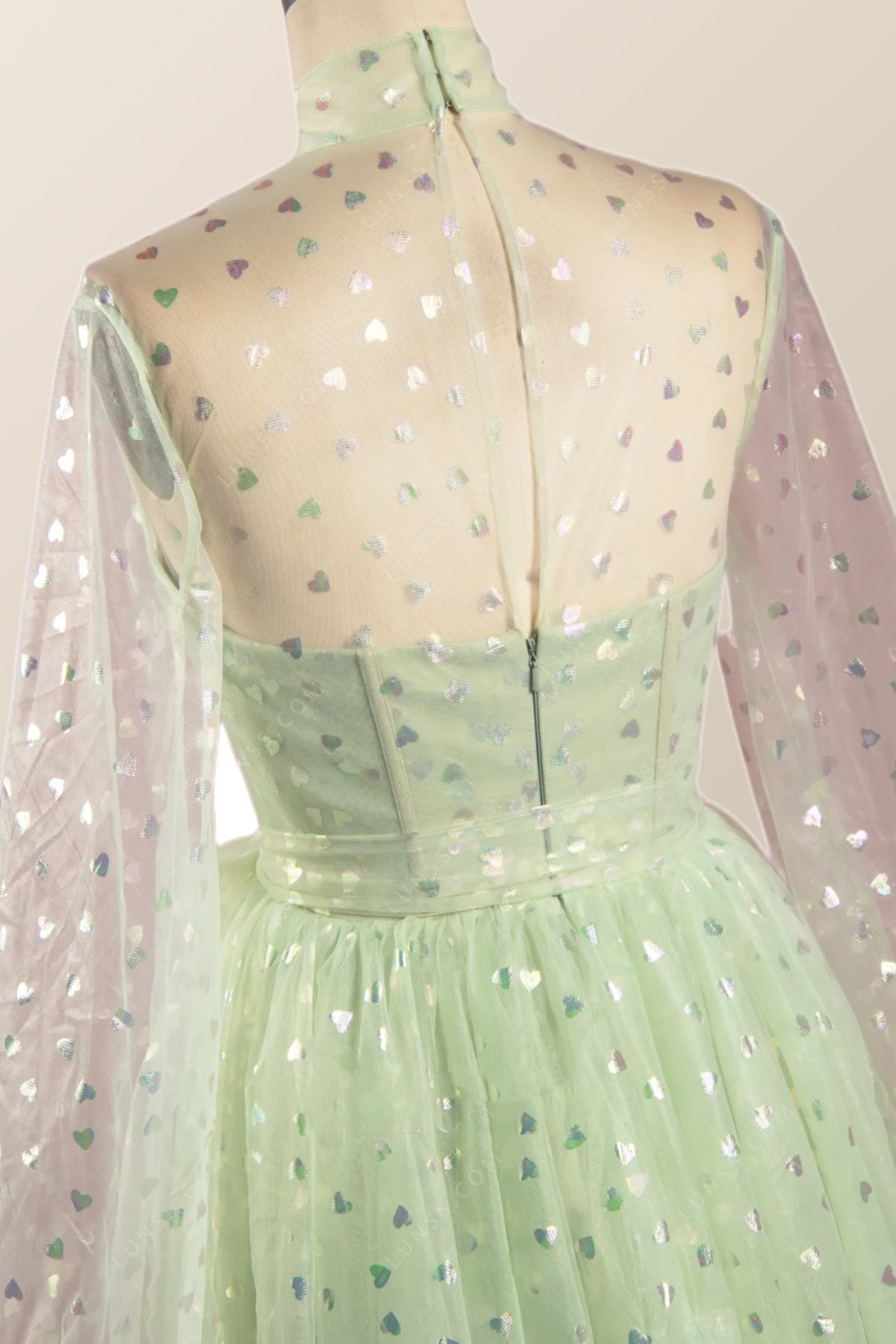 Puffy Long Sleeves Sage Green A-line Homecoming Dress