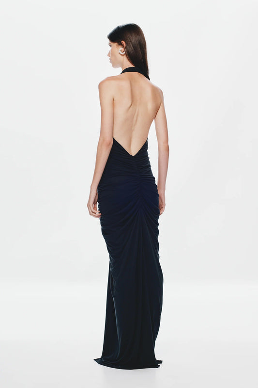 Misha Venus Gathered Cupro Dress - Black