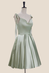 Sage Green Satin A-line Short Party Dress