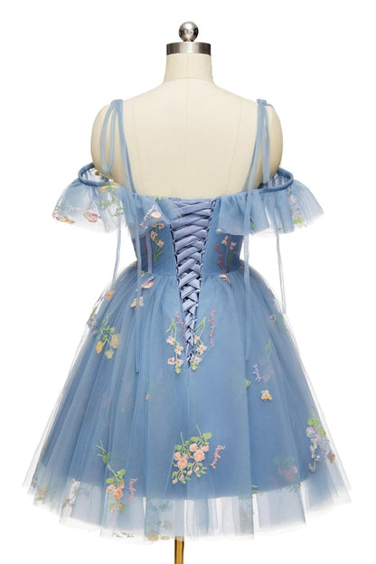 Straps Lavender Floral A-line Short Homecoming Dress
