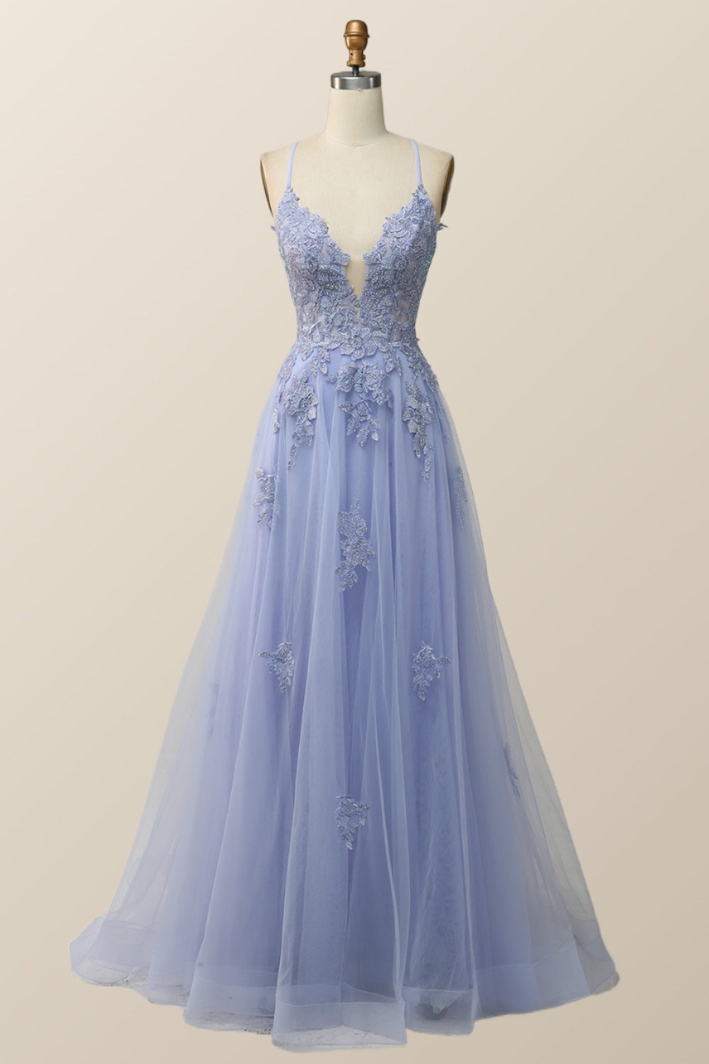 Sage Green V Neck Appliques Long Formal Dress