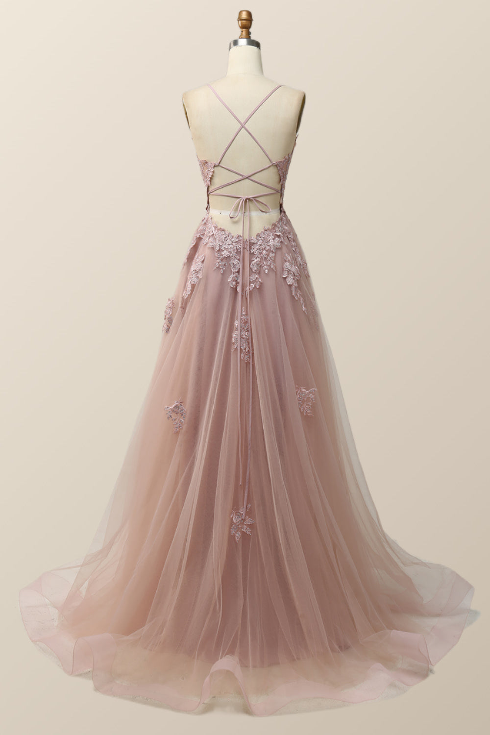 Sage Green V Neck Appliques Long Formal Dress