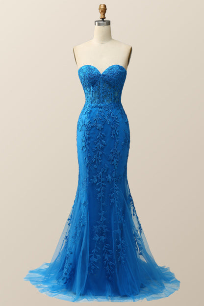 Sweetheart Blue Lace Mermaid Dress