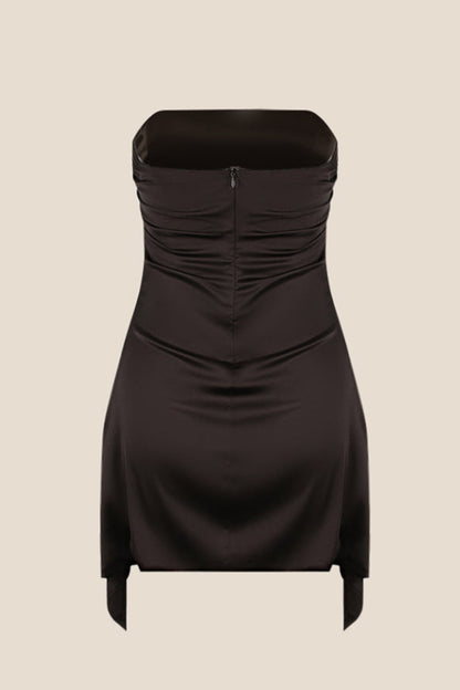 Strapless Black Ruched Short Homecoming Dress