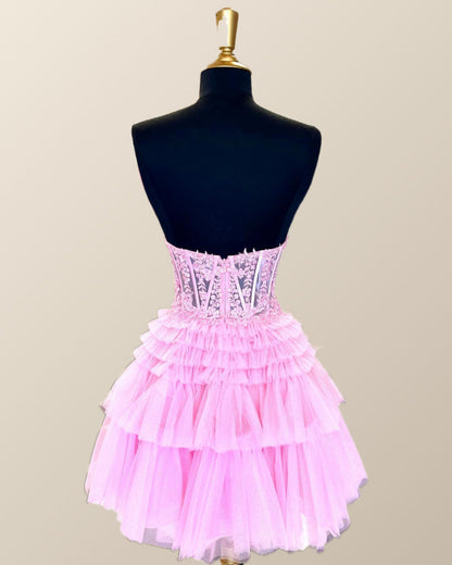 Red Sweetheart Lace and Ruffles Short Tulle Dress