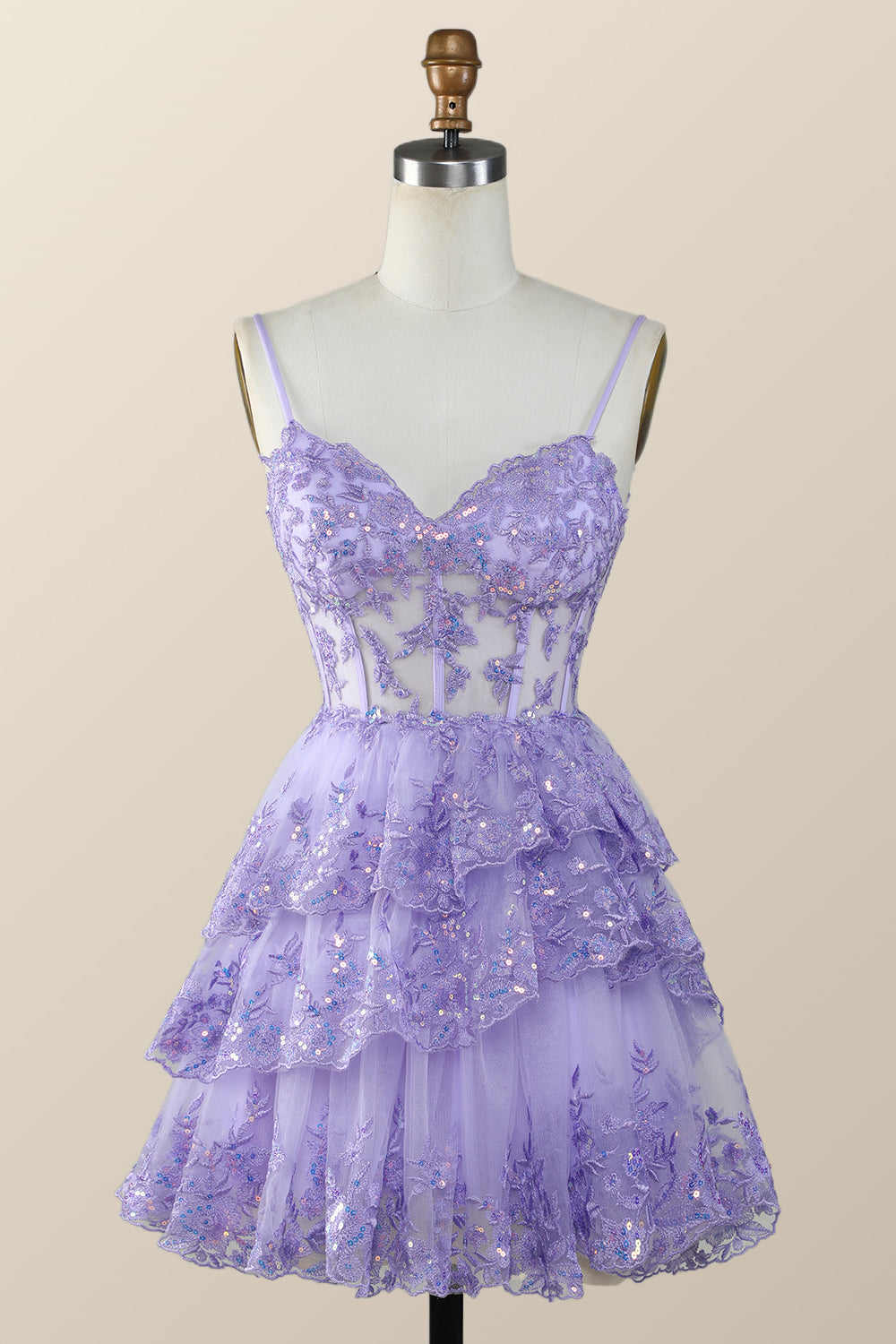 Straps Navy Appliques Tiered Layered Short Princess Dress