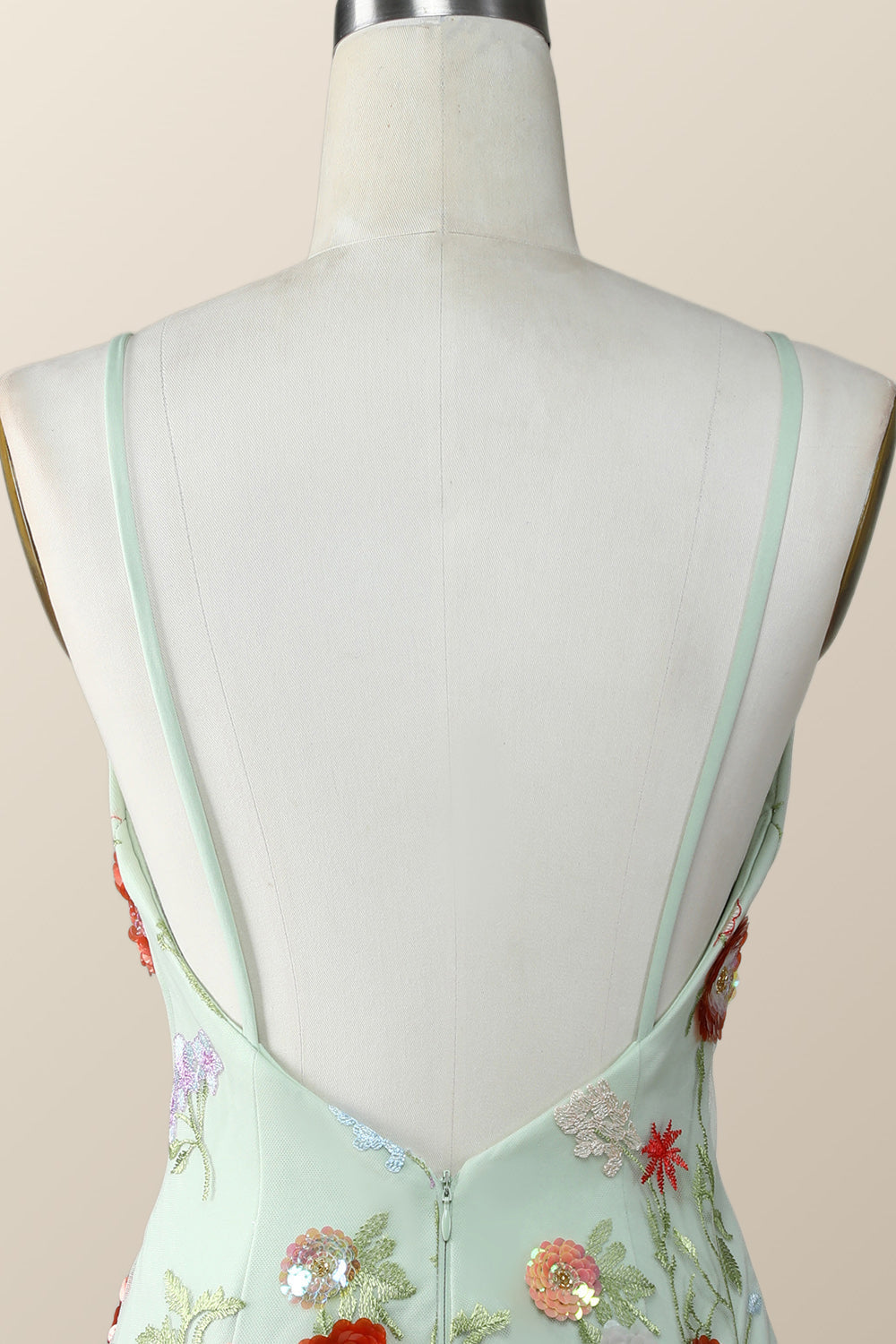 Sage Green Bodycon Mini Dress with Sequin Flowers