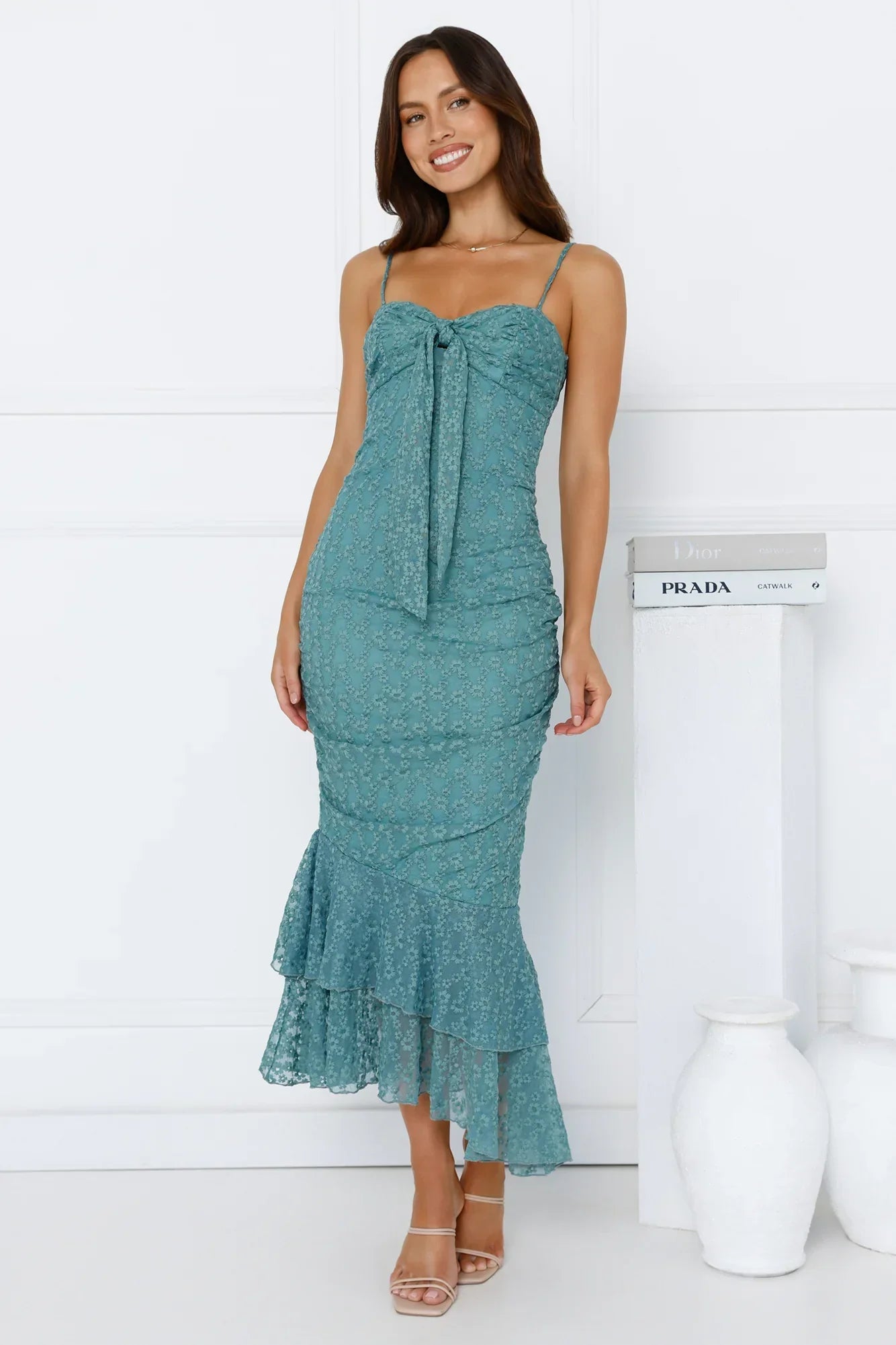 Dainty Design Mesh Midi Dress Green