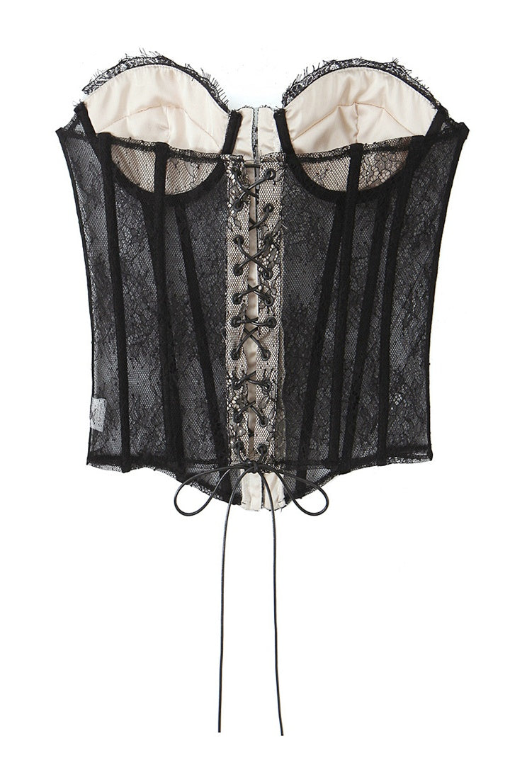 Black Lace Sweetheart Bandeau Top
